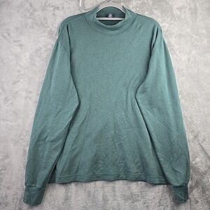 Vintage Lands End‎ Sweater Mens XL Green Lightweight 100% Wool Mock Neck Classic